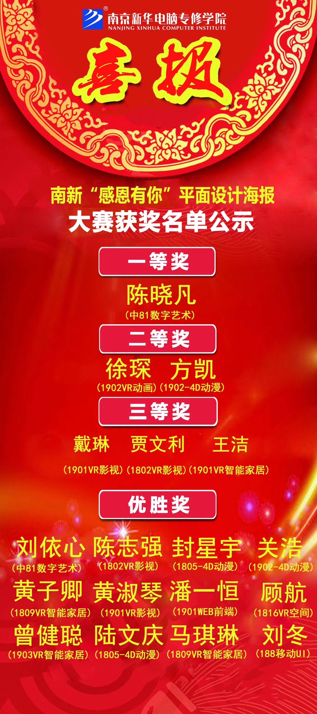 咻！前方為您發(fā)來南京新華“感恩有你”平面海報設(shè)計大賽的獲獎捷報啦！